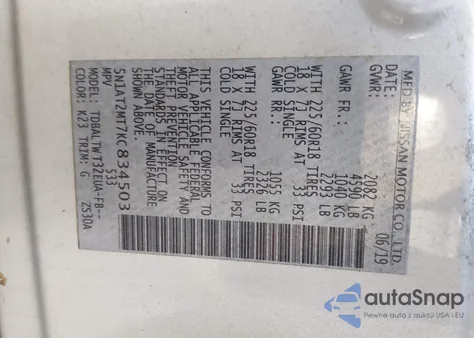 2019 Nissan Rogue Sv из США, поврежденный, VIN 5N1AT2MT7KC834503